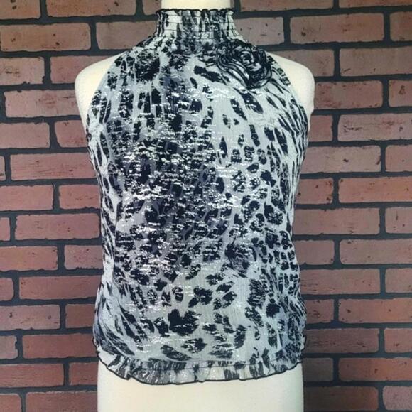 I.N. San Francisco Silver Metallic Animal Print Sleeveless Going Out Top - Picture 3 of 6